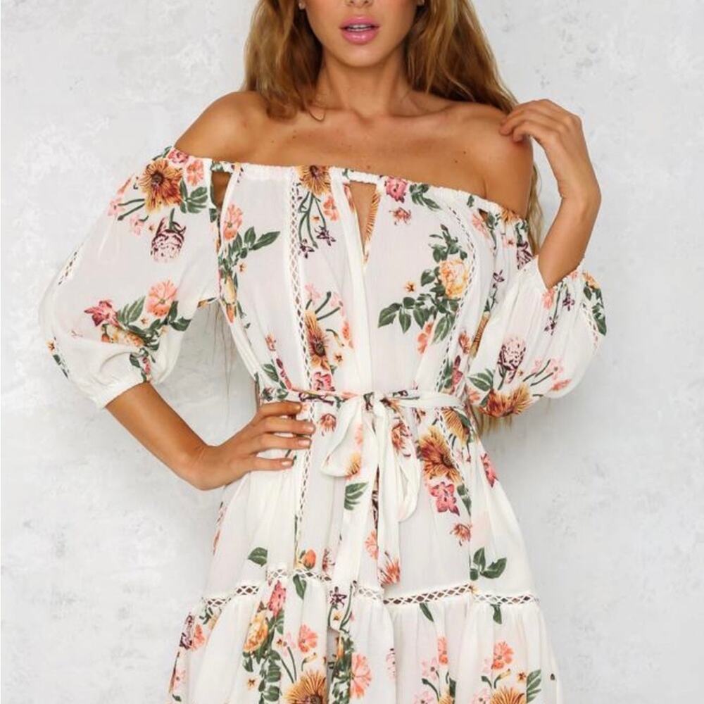 Hello Molly Big Love White Dress Tie Waist Off Shoulder Summer Beach Size 8 - Picture 4 of 9